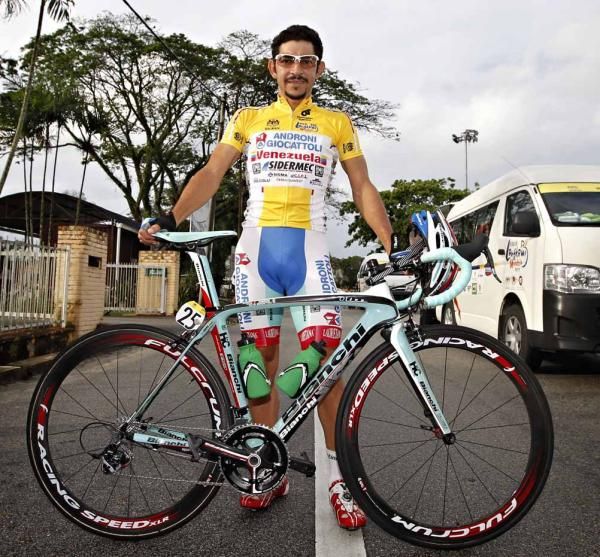 Jose Serpa (Androni-Venezuela) in the yellow jersey at the Tour de Langkawi.