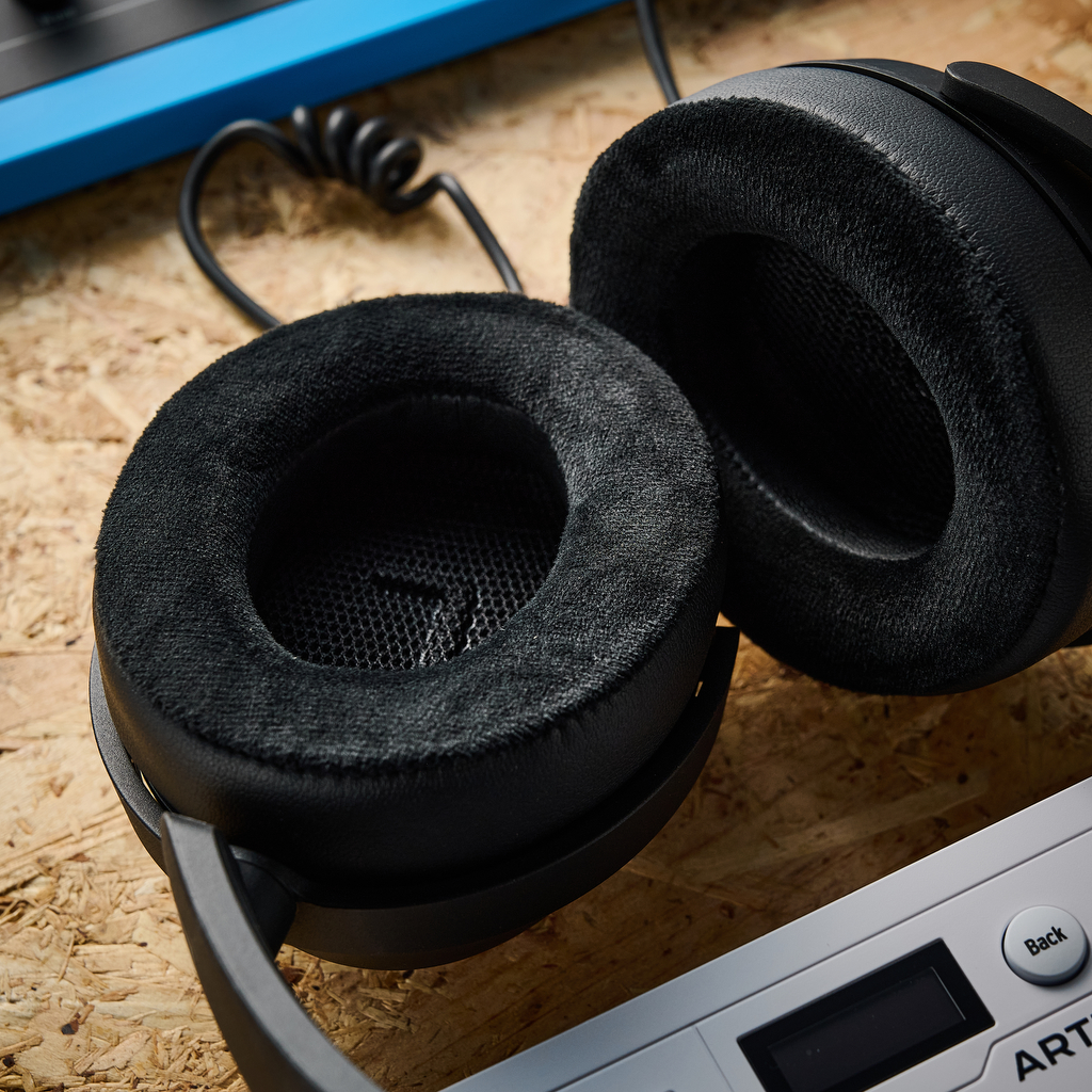 The ear pads of the Sennheiser HD 480 Pro studio headphones