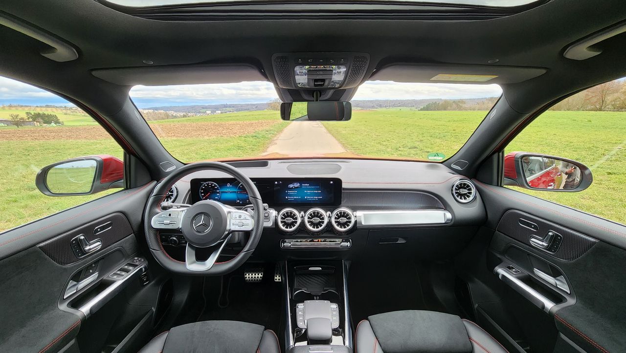 Full-width view of dash from the rear seats