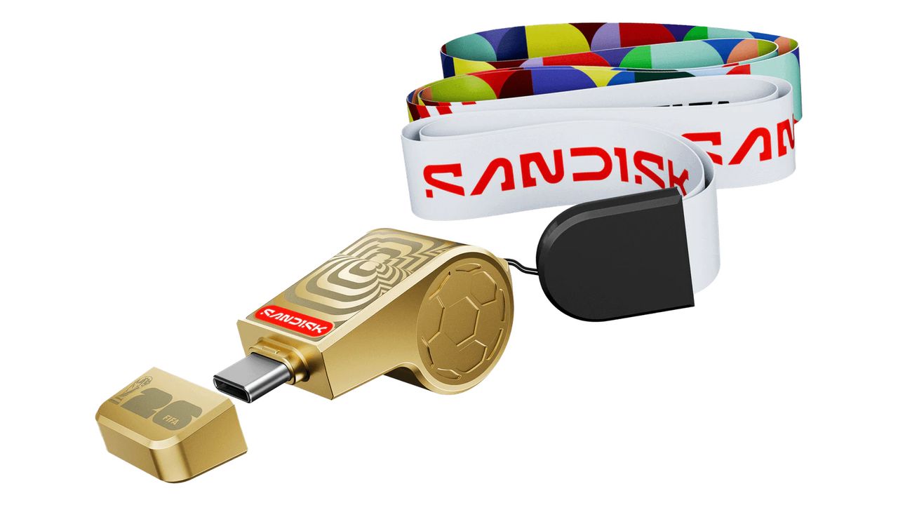 SanDisk FIFA World Cup 2026 flash drive against a white background