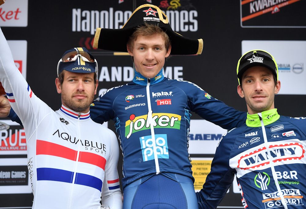 Adam Blythe, Kristoffer Halvorsen and Kenny Dehaes on the 2017 Handzame Classic podium