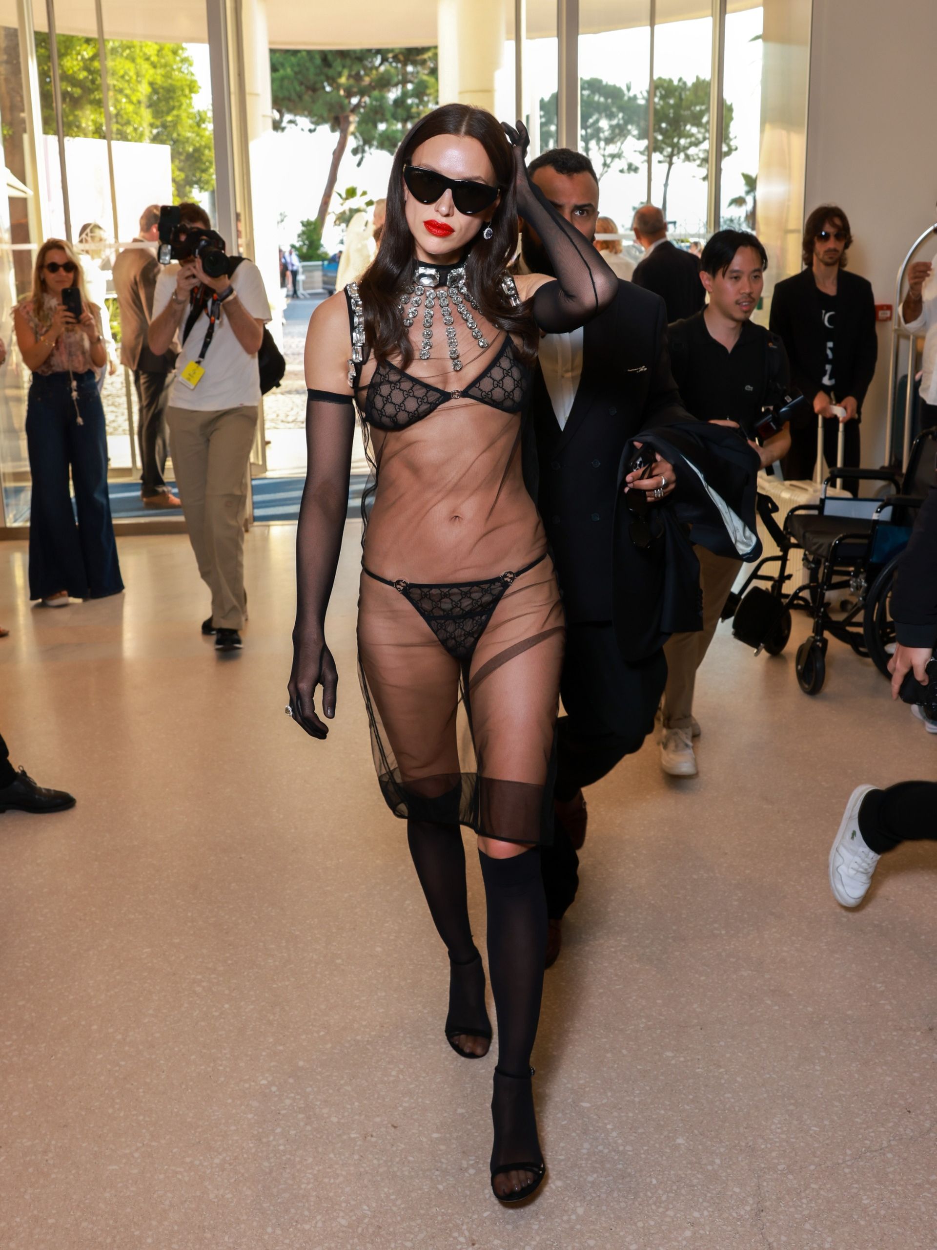 Irina Shayk at the 2023 Cannes Film Festival in a naked Gucci dress