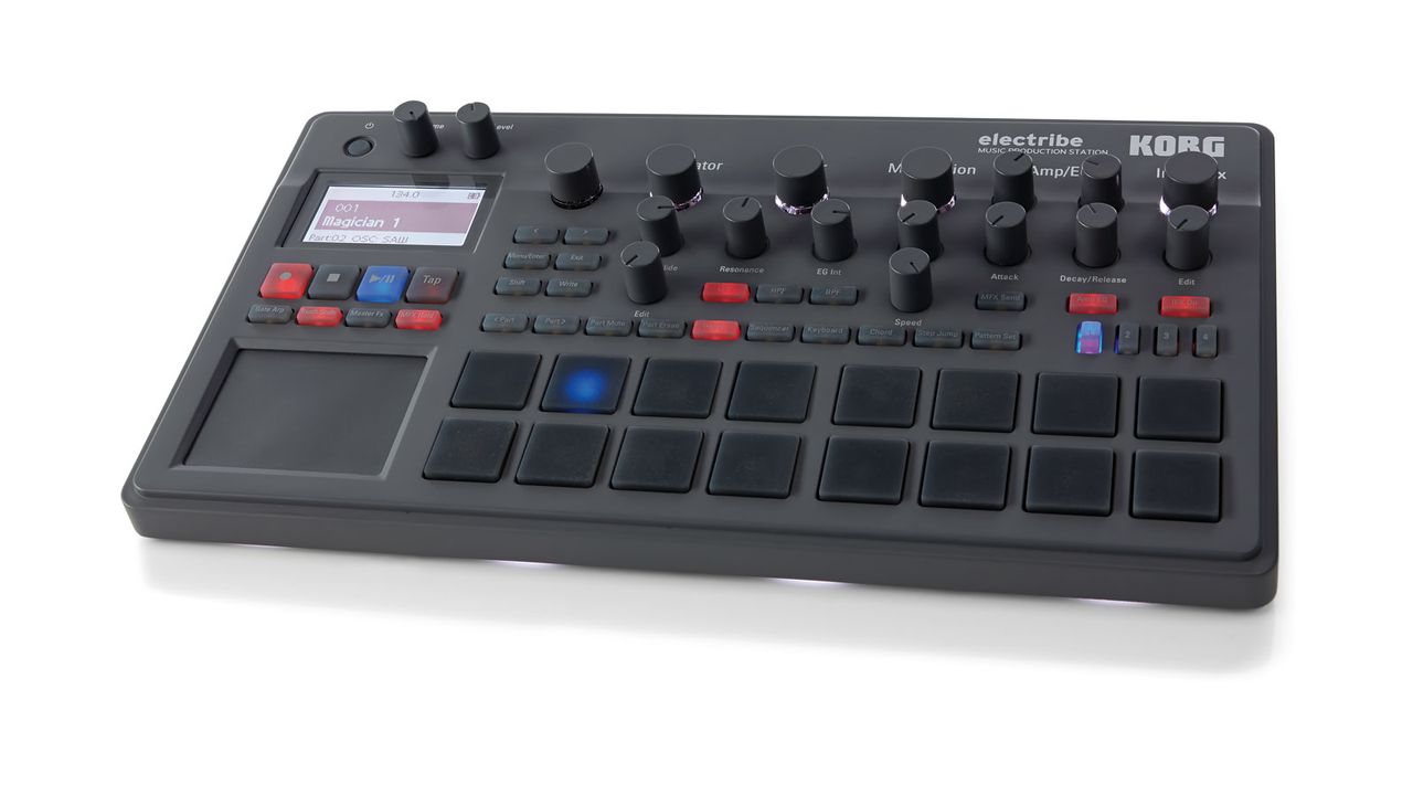Backlit velocity-sensitive pads are used to access the 16 audio parts available per pattern. They also serve as a step sequencer and keyboard
