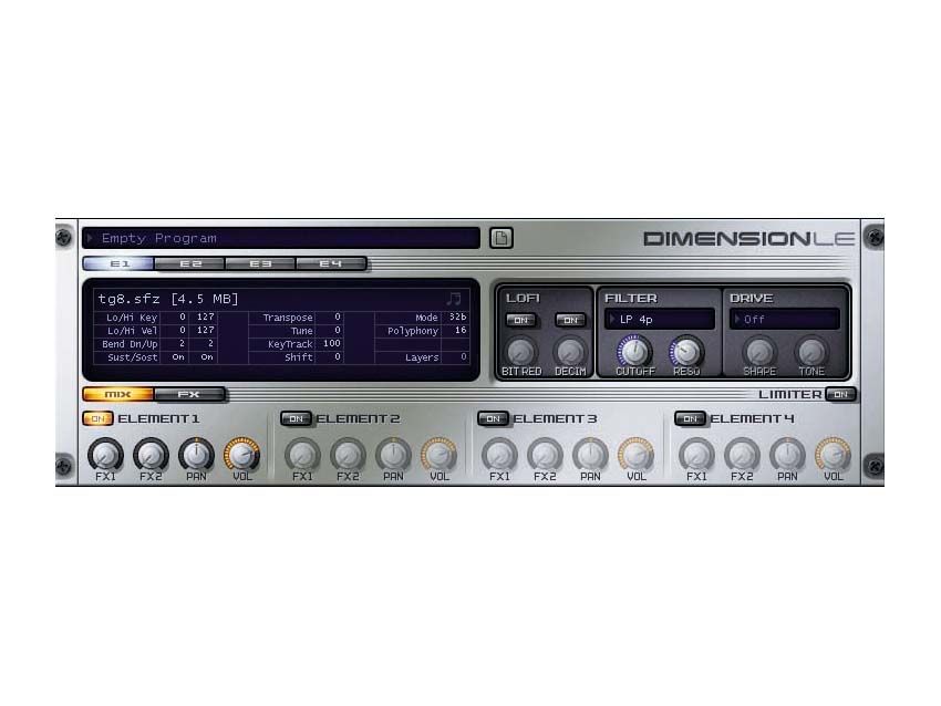 A copy of Cakewalk's Dimension LE sampler ships with the software.