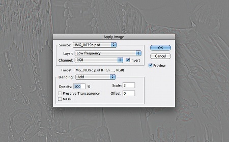 Retouch images with frequency separation: step 2