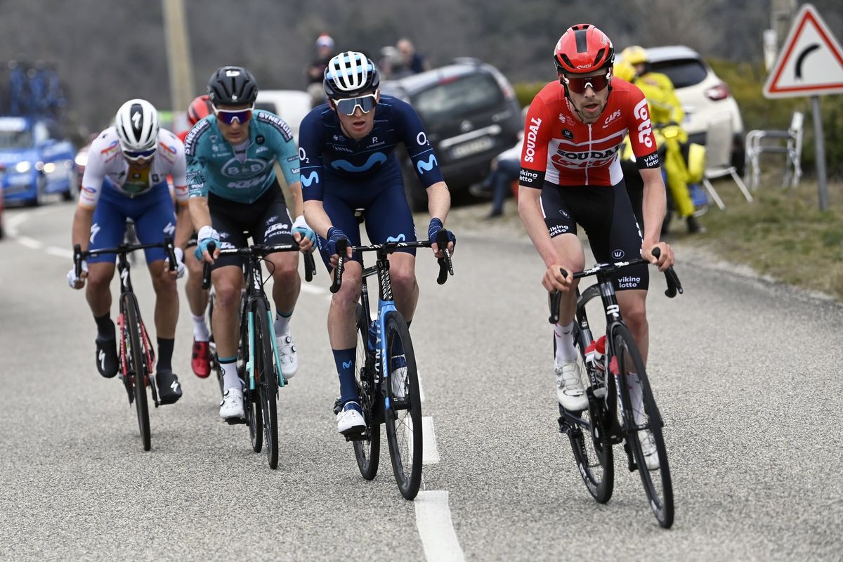 Paris Nice 2022 80th Edition 5th stage SaintJustSaintRambert SaintSaveurDeMontagut 1888 km 10032022 Matteo Jorgenson USA Movistar Team photo Nico VereeckenPNSprintCyclingAgency2022