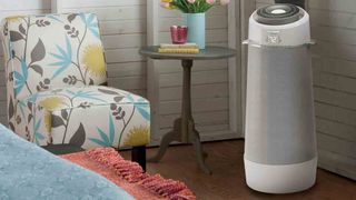 The Frigidaire FGPC1044U1 portable air conditioning unit sat next to a floral chair