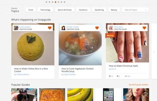 Snapguide showcases featured tutorials on the homepage. On hover, the tutorials reveal helpful meta information such as views and comments