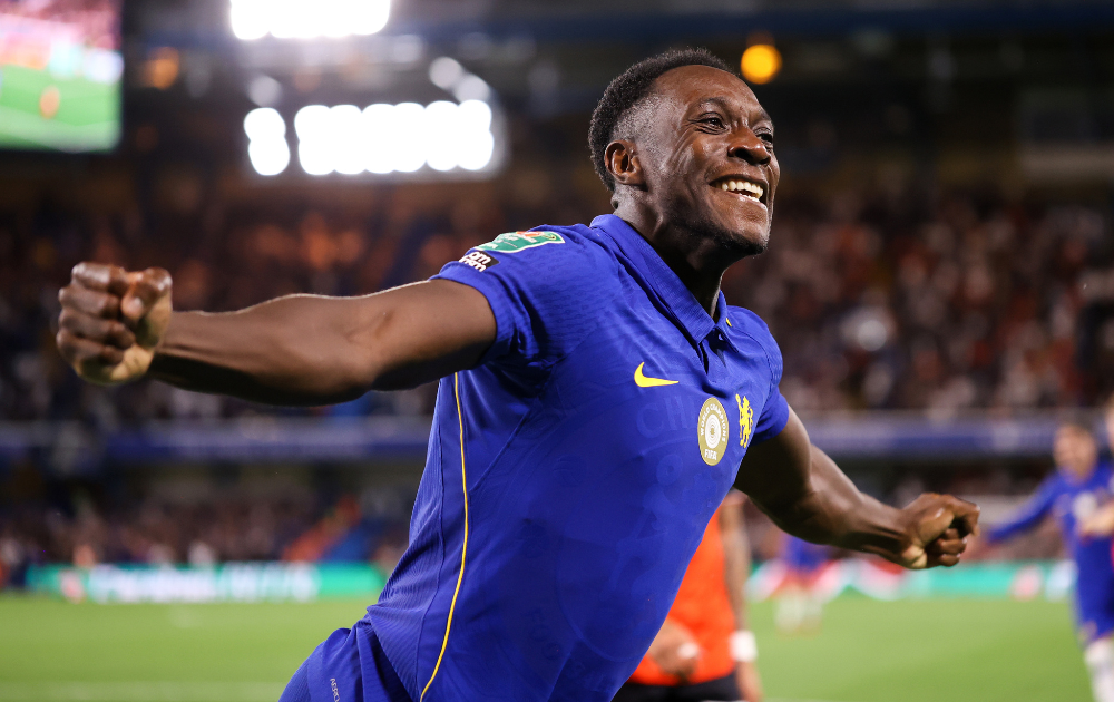 Danny Welbeck of Chelsea celebrates their first goal during the Carabao Cup Second Round match between Chelsea and Luton Town at Stamford Bridge on August 27, 2026 in London, England. 