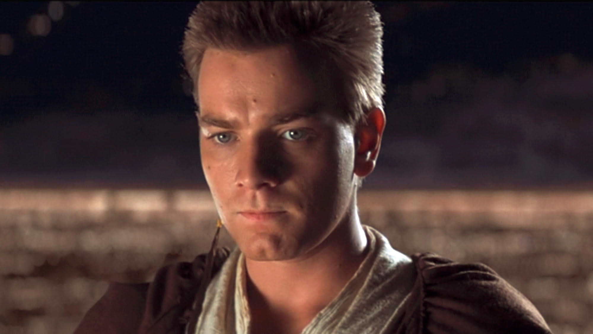 A close up of Ewan McGregor as Obi-Wan in Star Wars: Episode 1 - The Phantom Menace