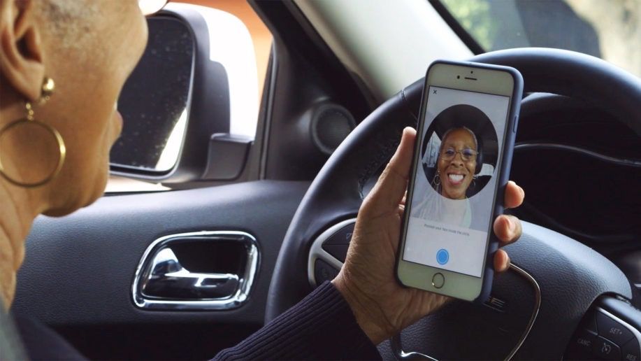 A picture of the Uber app in a car