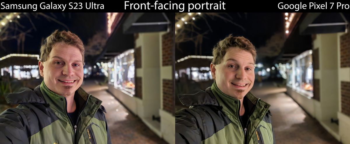 Front facing camera comparisons between the Samsung Galaxy S23 Ultra and other premium Android phones