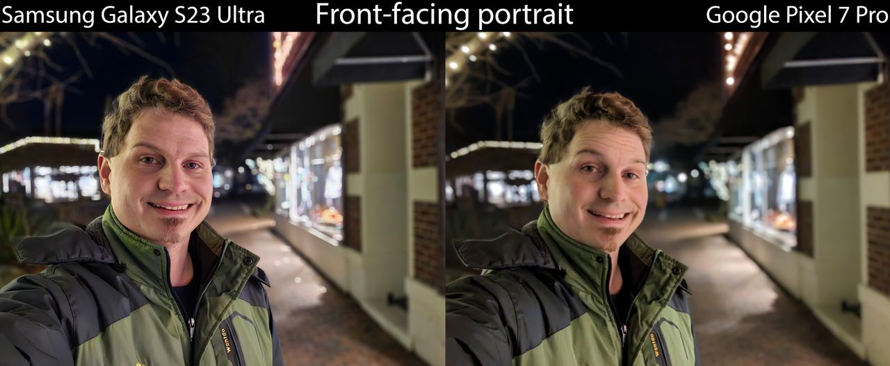 Front facing camera comparisons between the Samsung Galaxy S23 Ultra and other premium Android phones