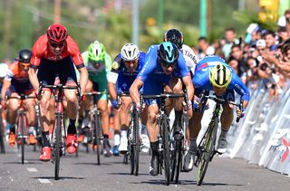 Elia Viviani leading Jakub Mareczko (Team Italy) just before the line