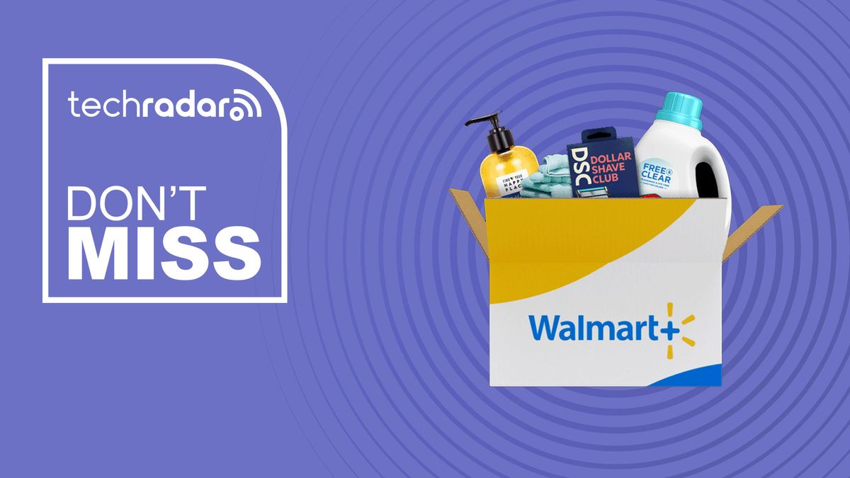 Walmart Plus logo on a purple background