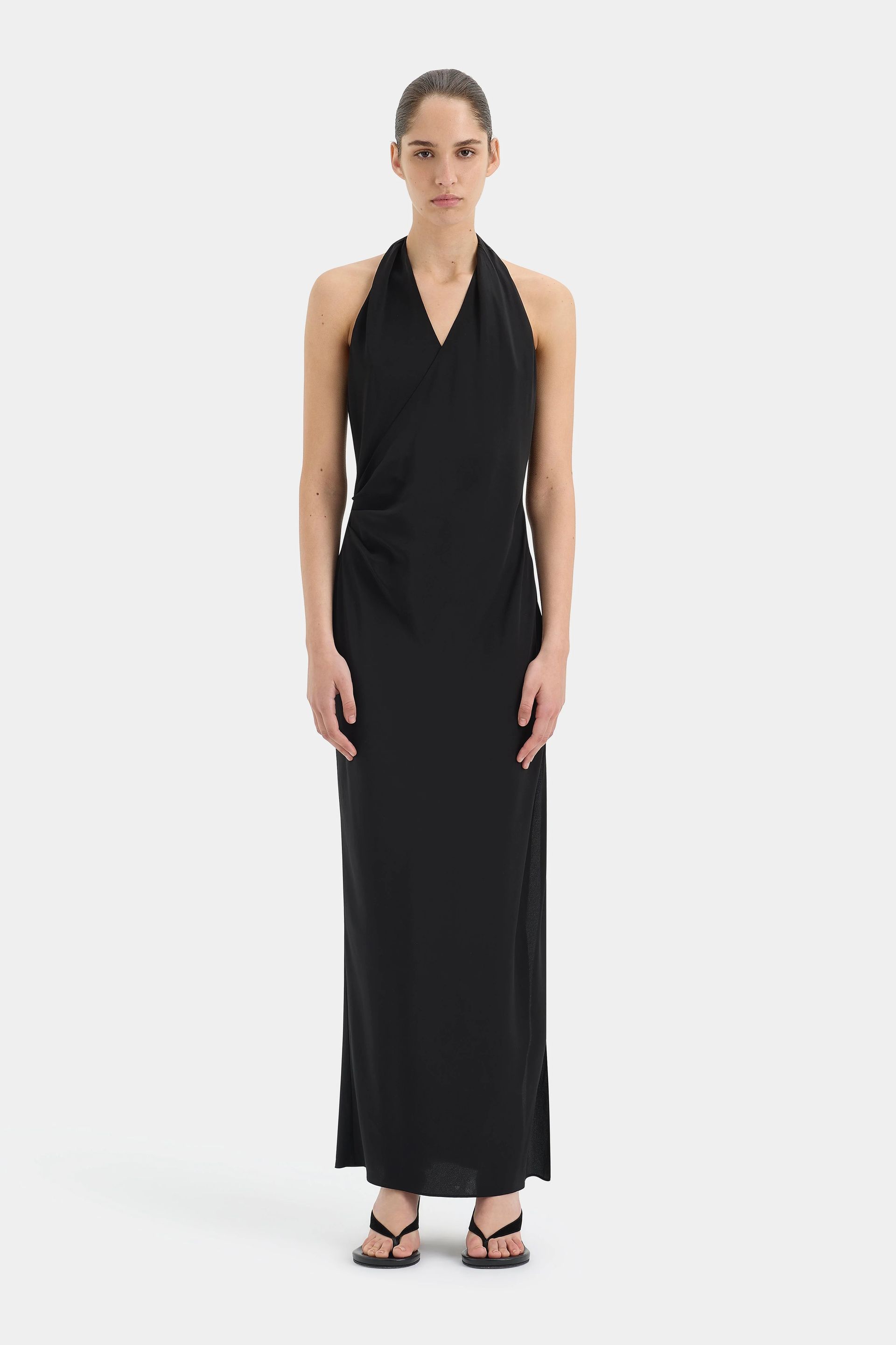 SIR The Label, Rioja Halter Scarf Maxi Dress-Black