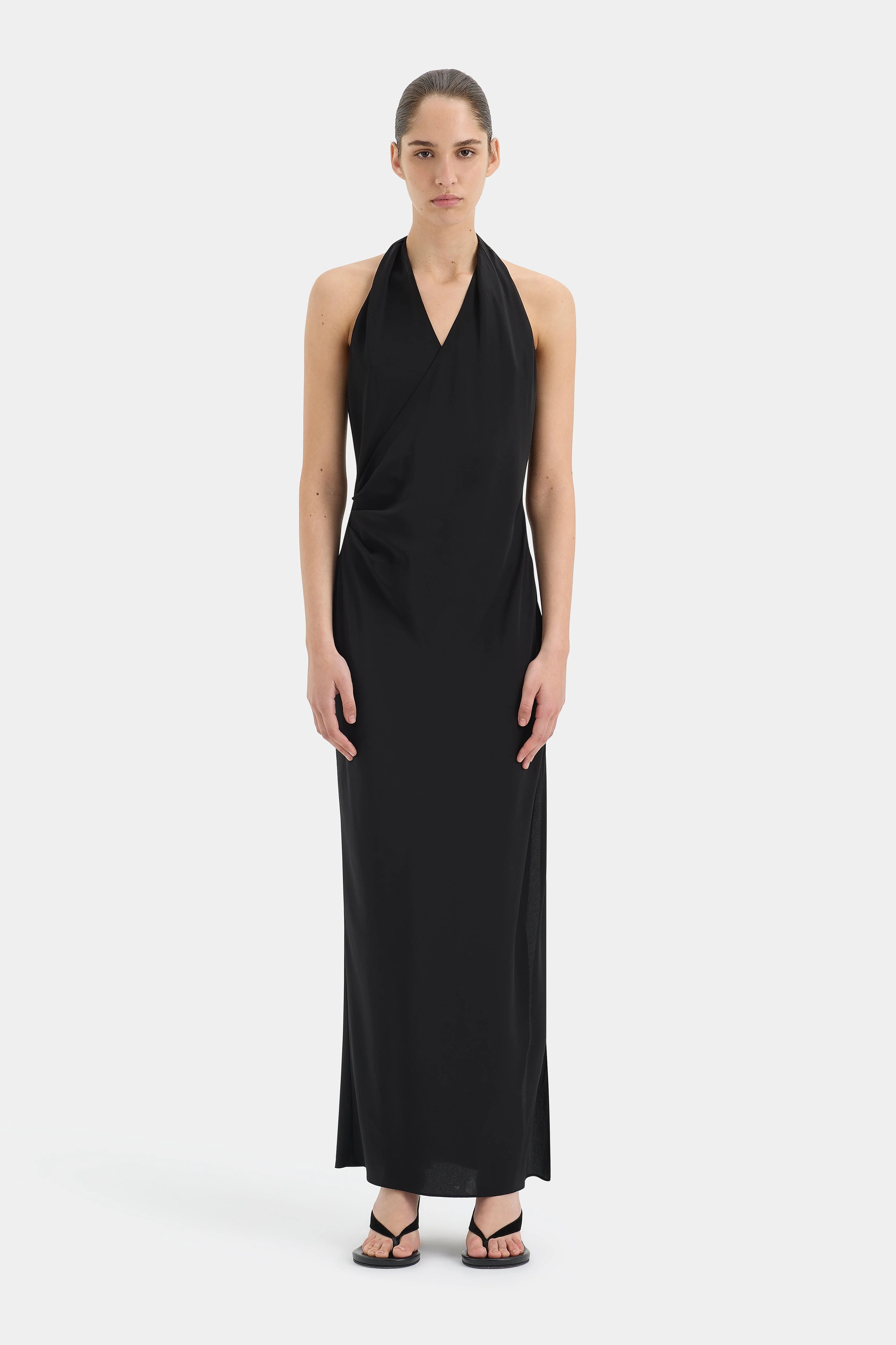 SIR The Label, Rioja Halter Scarf Maxi Dress-Black