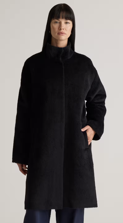 Quince, Alpaca-Wool Stand Collar Coat in Black