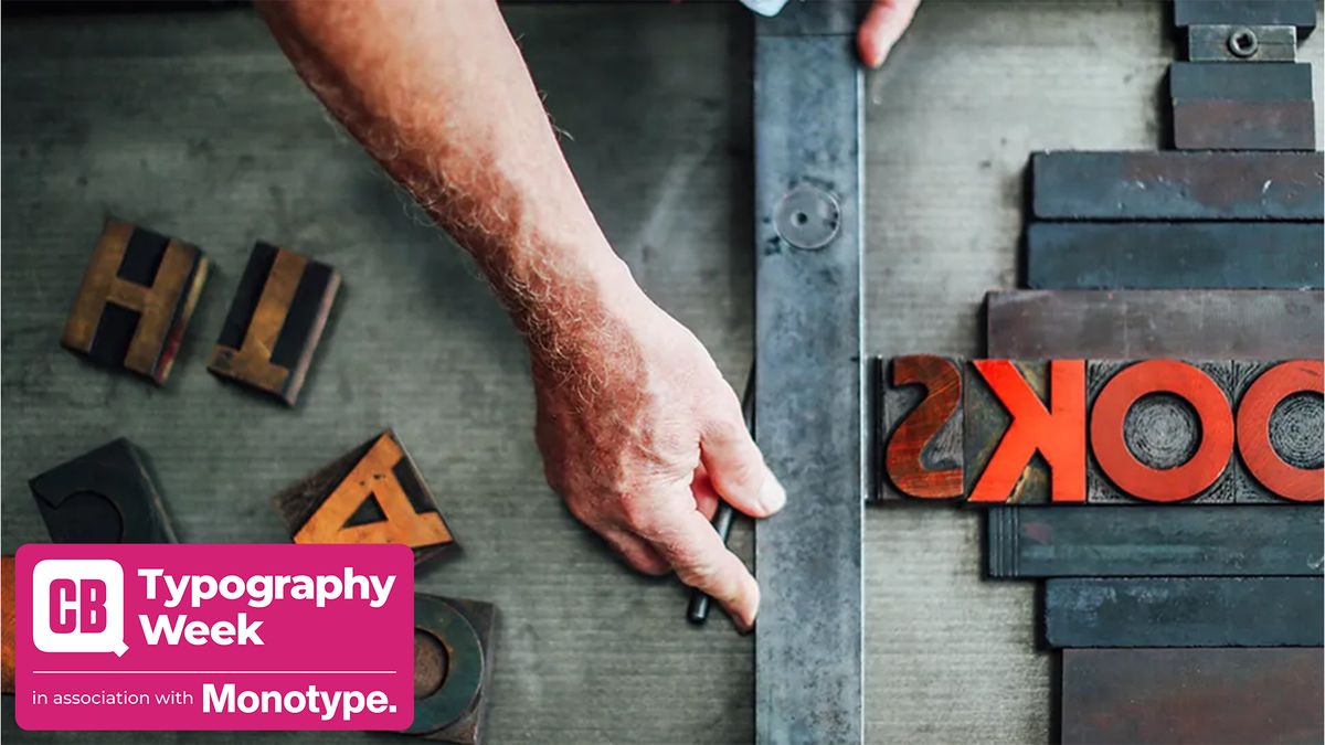 letter press with a hand adjusting the plate with typography week logo on top