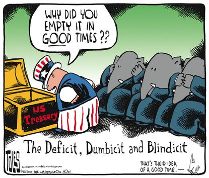 Political Cartoon GOP Deaf Dumb Blind Deficit U.S. Treasury Empty