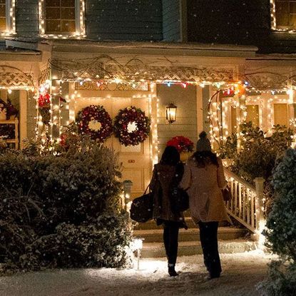 Snow, Winter, Christmas lights, Christmas decoration, Lighting, Christmas, Tree, Interior design, Night, Event, 