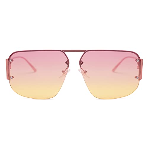 Sojos Trendy Aviator Sunglasses Mens Womens Retro Metal Rimless Frame Shades Lentes De Sol Para Mujer Sj1192 Pink
