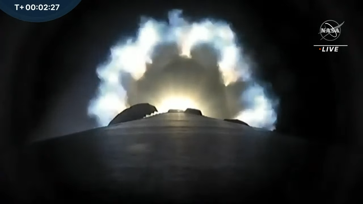A screenshot from NASA TV's webcast of the launch of the agency's Double Asteroid Redirection Test.