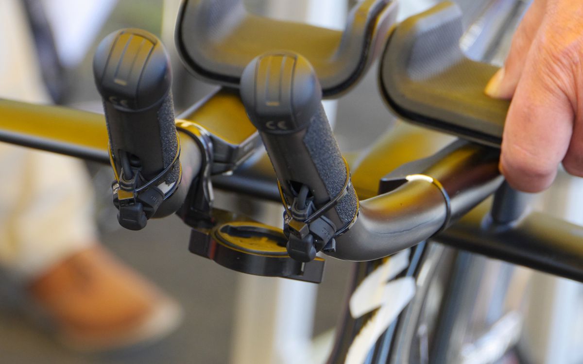 A Bora-hansgrohe mechanic used cable ties to secure these extra shifters for Emanuel Buchmann