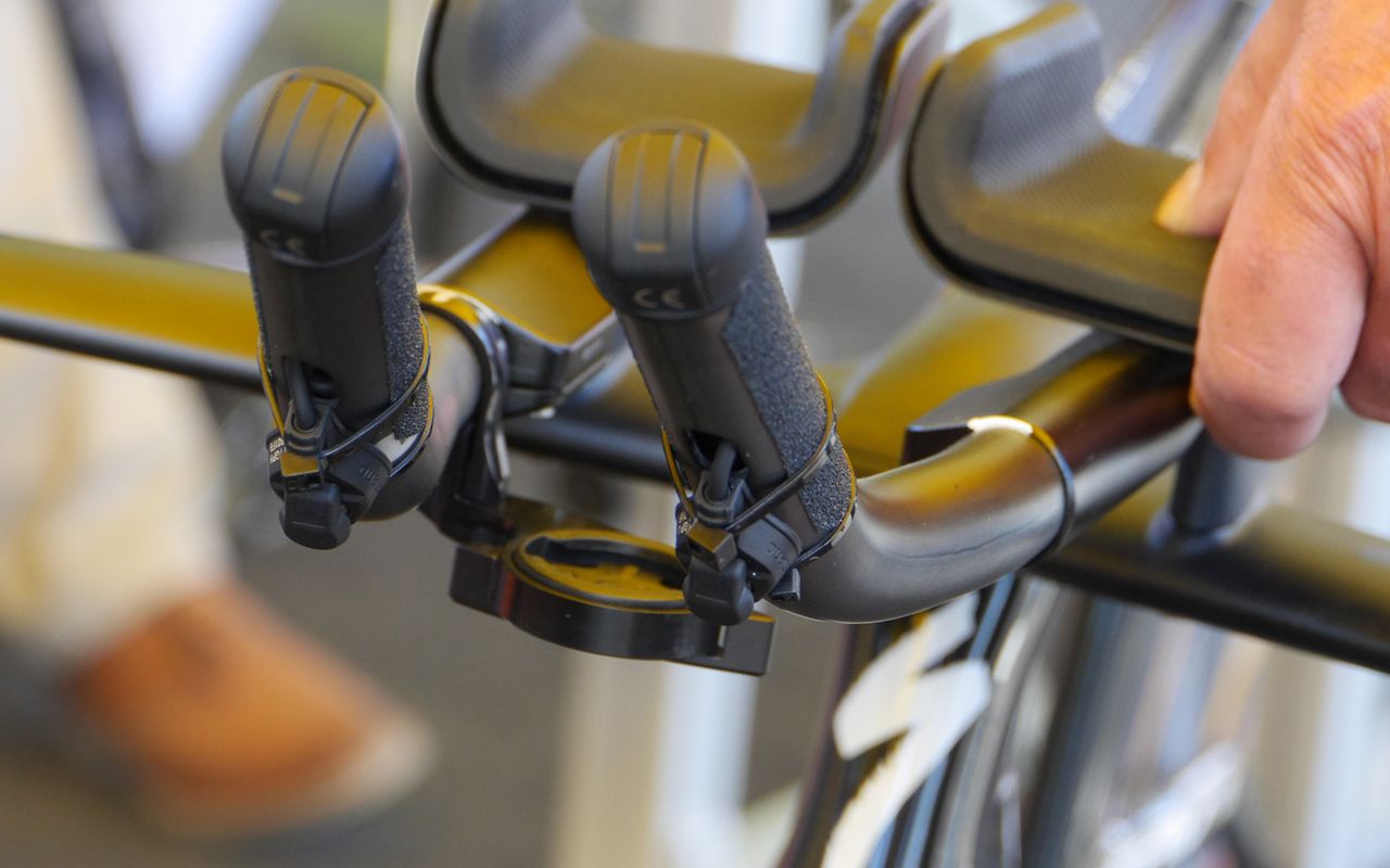 A Bora-hansgrohe mechanic used cable ties to secure these extra shifters for Emanuel Buchmann