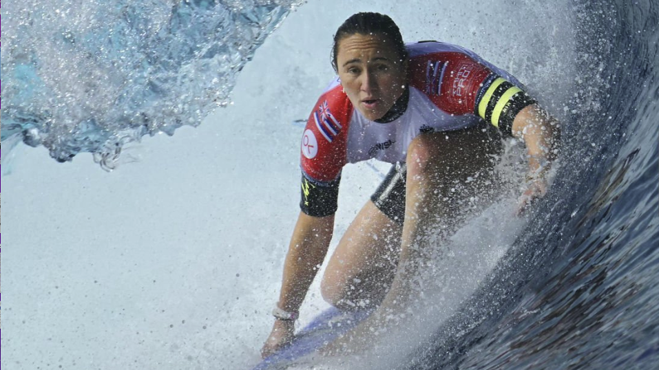 US surfer Carissa Moore competes ahead of the surfing live stream at Olympics 2024