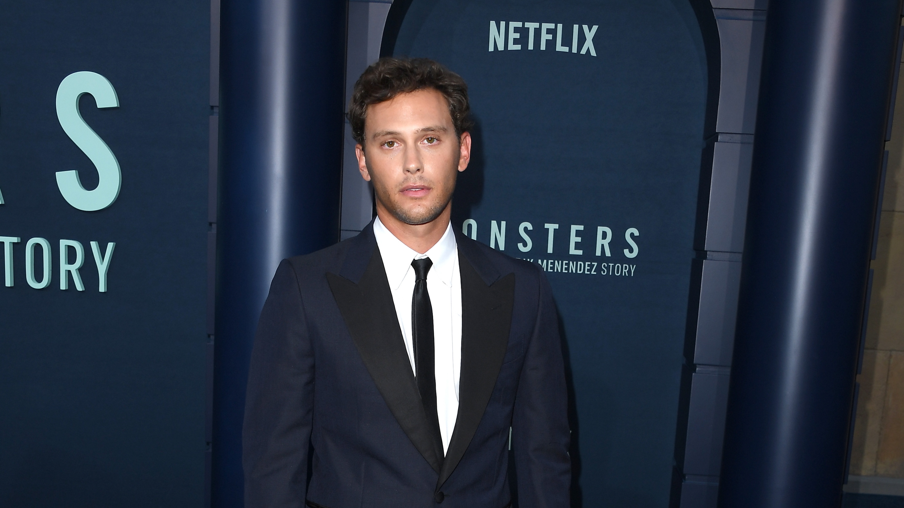 Cooper Koch arrives at the Los Angeles Premiere Of Netflix's "Monsters: The Lyle And Erik Menendez Story" at The Egyptian Theatre Hollywood