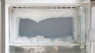 A frosty fridge interior