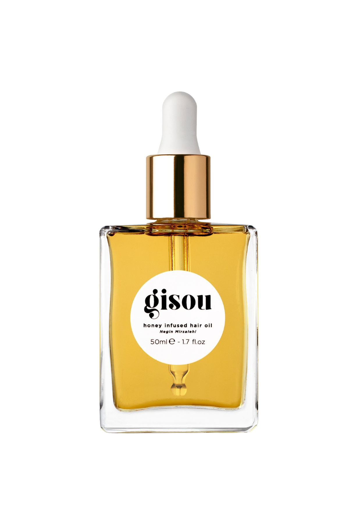 A bottle of Gisou Honey Infused Hair Oil.