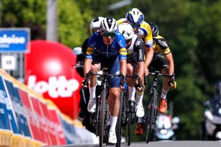 MAARKEDAL BELGIUM JUNE 09 Remco Evenepoel of Belgium and Team Deceuninck QuickStep 2nd place at arrival during the 90th Baloise Belgium Tour 2021 Stage 1 a 1753km stage from Beveren to Maarkedal baloisebelgiumtour on June 09 2021 in Maarkedal Belgium Photo by Bas CzerwinskiGetty Images