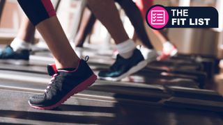 Man running on treadmill with techradar fit list logo in corner