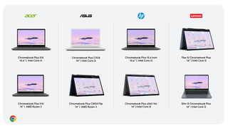 lineup of Chromebook Plus laptops