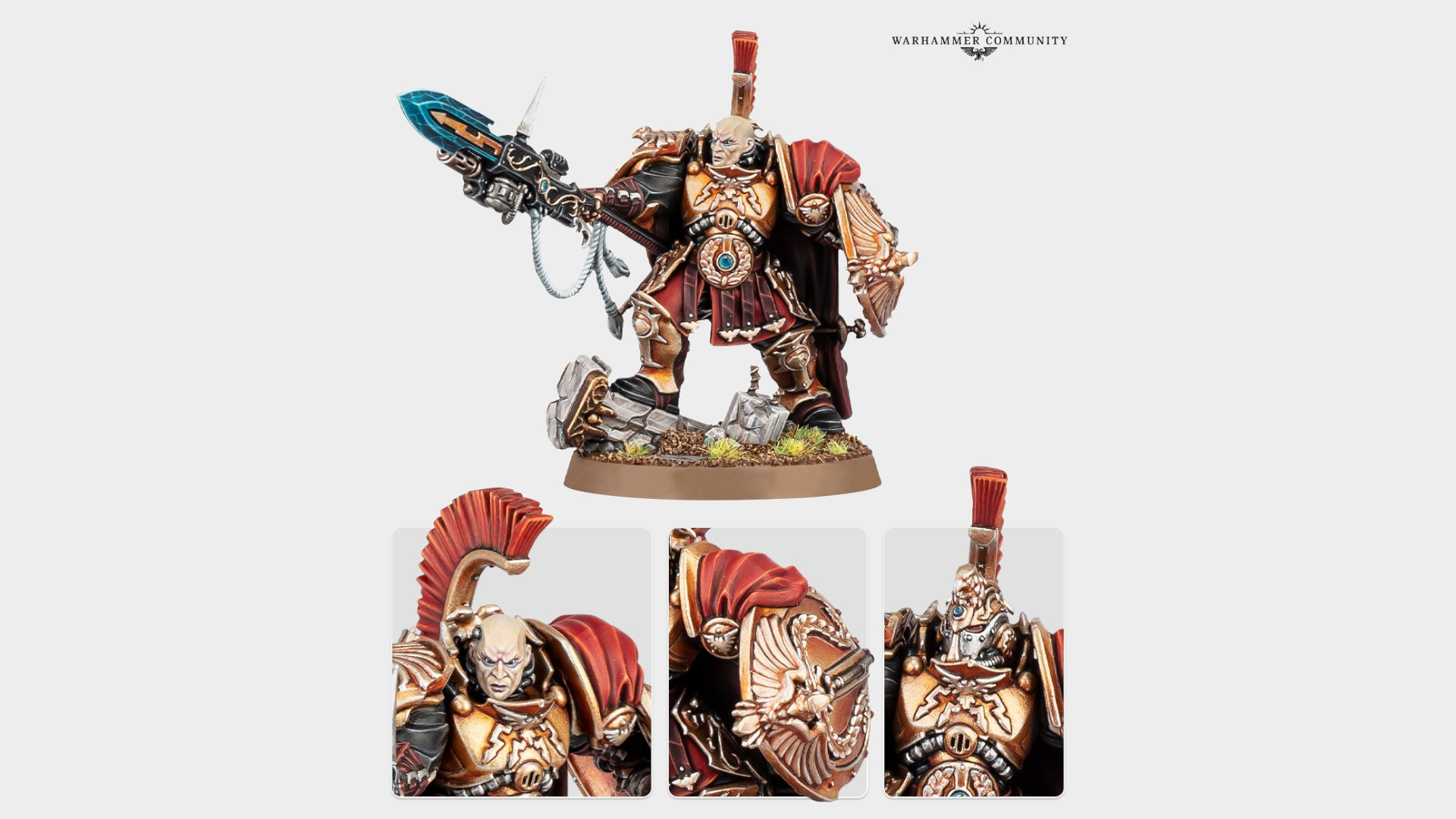 Warhammer 40.000-Modell aus verschiedenen Blickwinkeln auf einem schlichten Hintergrund