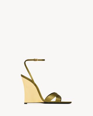 Women's Lucienne Wedges in Satin Crepe in Cuba Gold 
or