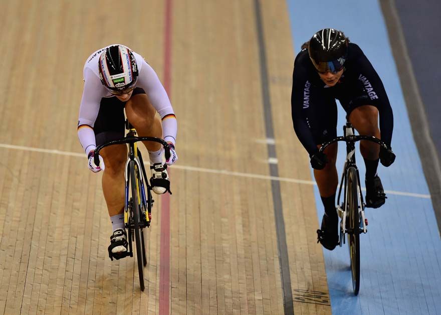 Kristina Vogel and Natasha Hansen in the sprint quarter final