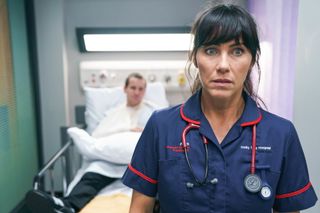 Faith Cadogan is horrified by the return of Angus in Casualty.