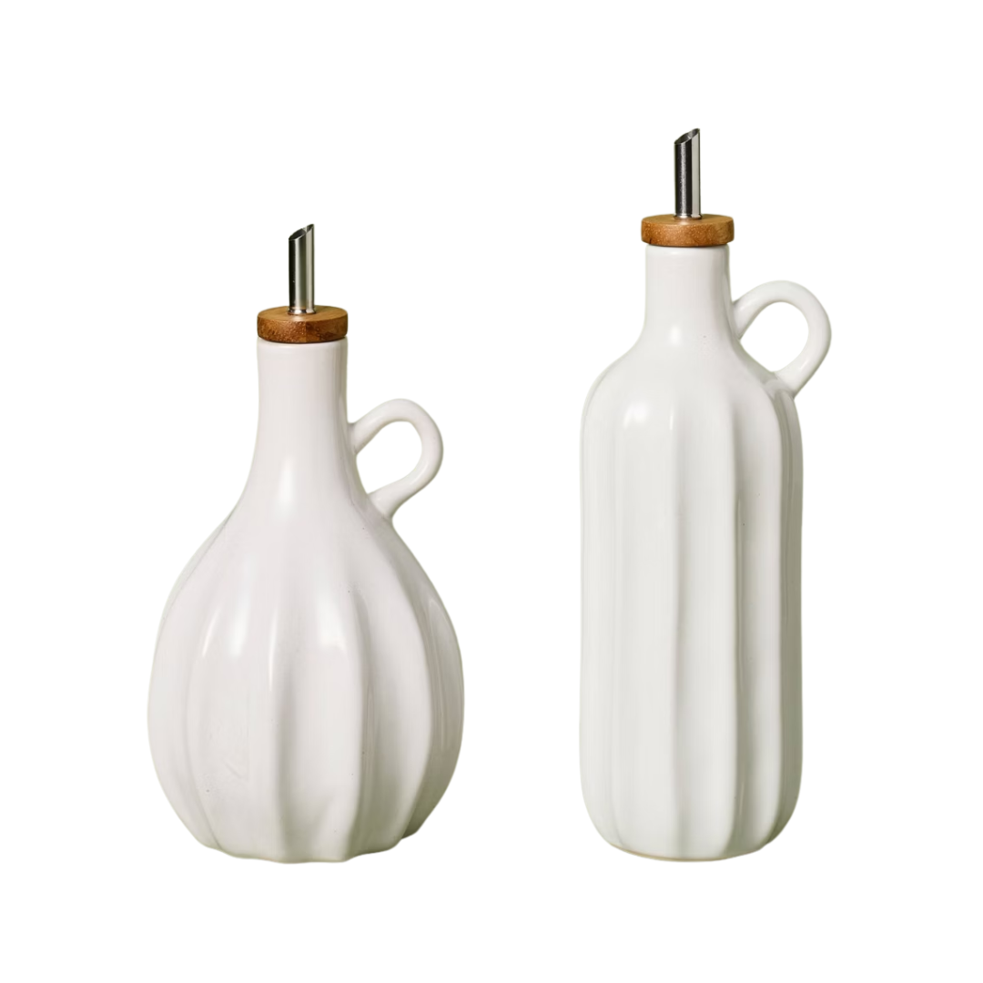 10oz 2pc Stoneware Oil and Vinegar Set Sour Cream - Hearth U0026#38; Handu0026#8482; With Magnolia