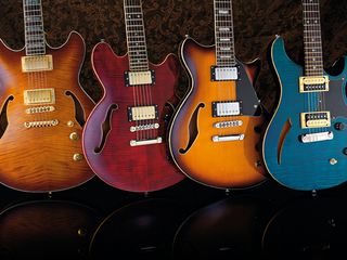 From L-R: Ibanez Artcore AS93, Vintage Advance AV3H, ESP Xtone Paramount PS2 and PRS SE Custom Semi-Hollow