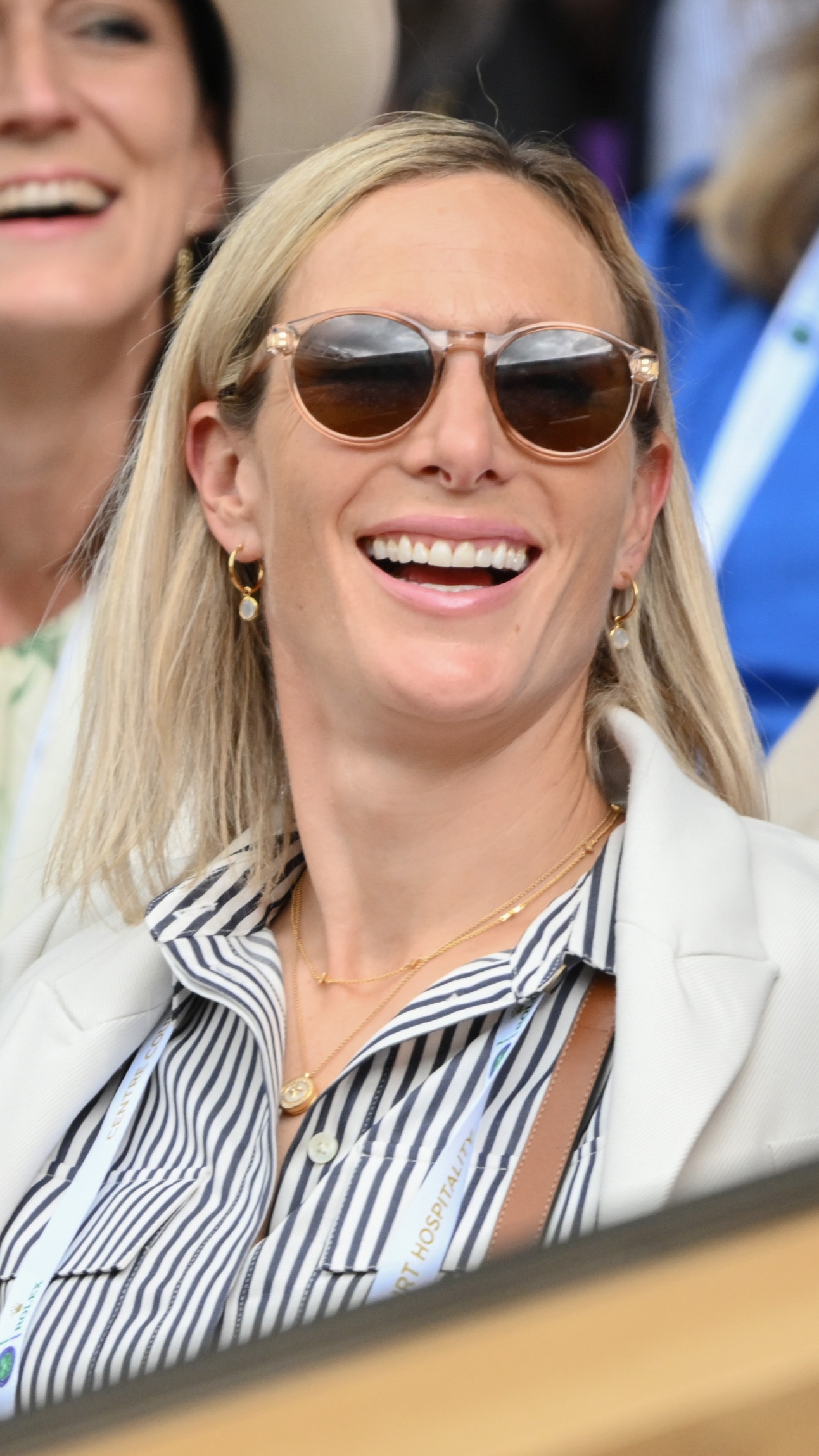 Zara Tindall laughs as she attends day ten of the Wimbledon Tennis Championships 2023