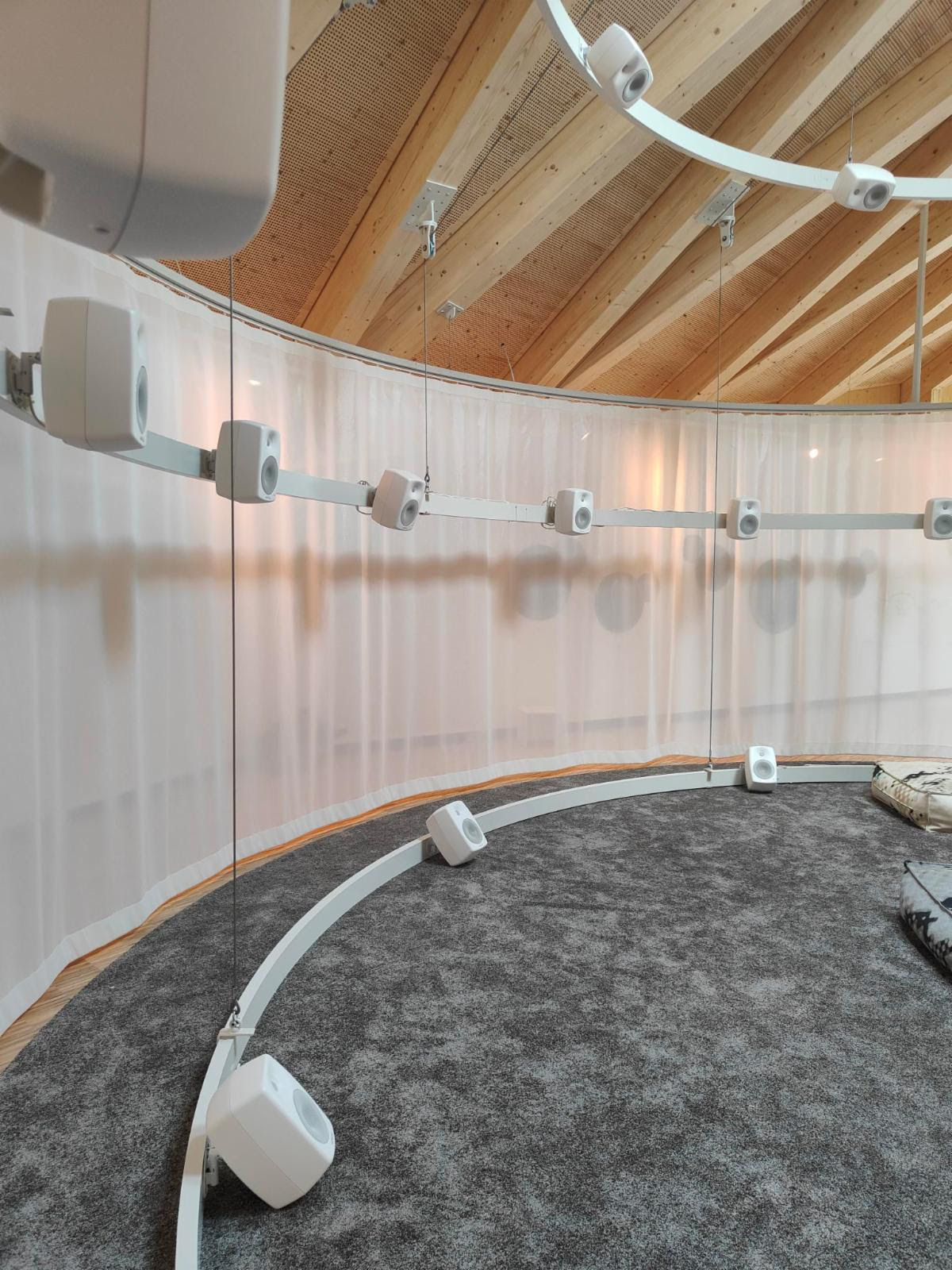 Interior and exterior shots of the Peter Roth Resonance Centre sound dome.