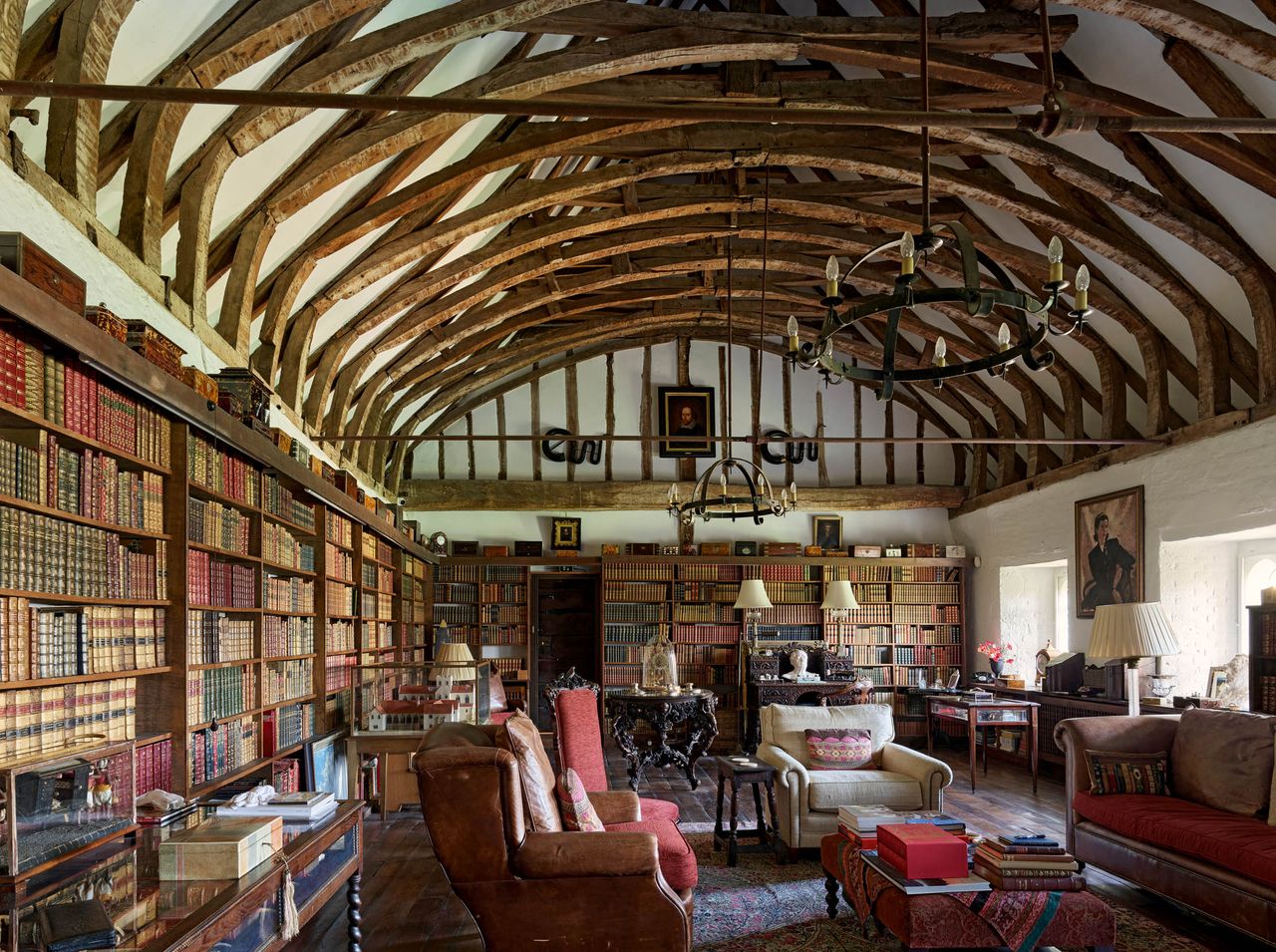 Fig 1: The former canons’ dormitory, used as a library for the past century. Beeleigh Abbey, Essex. Photographed by Paul Highnam for Country Life Magazine.