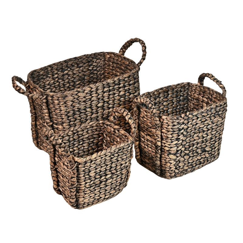 Happimess Clara Farmhouse Classic Handwoven Hyacinth Rectangle Storage Floor Baskets With Handles