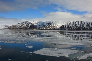 Mountains on the island of Spitsbergen, in the Arctic Ocean.