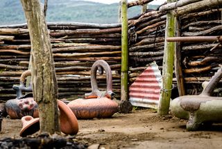 Clay stools by Andile Dyalvane outdoor in Ngobozana, Eastern Cape