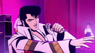 Animated Elvis singing in Netflix's Agent Elvis.