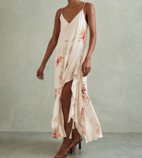 Melody Ivory/Coral Floral Print Side Split Midi Dress | Was £228 now £98